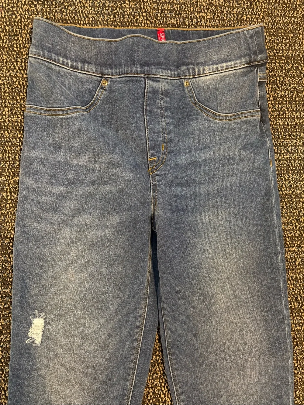 SPANX Light Blue Skinny Jeans with Subtle Distress